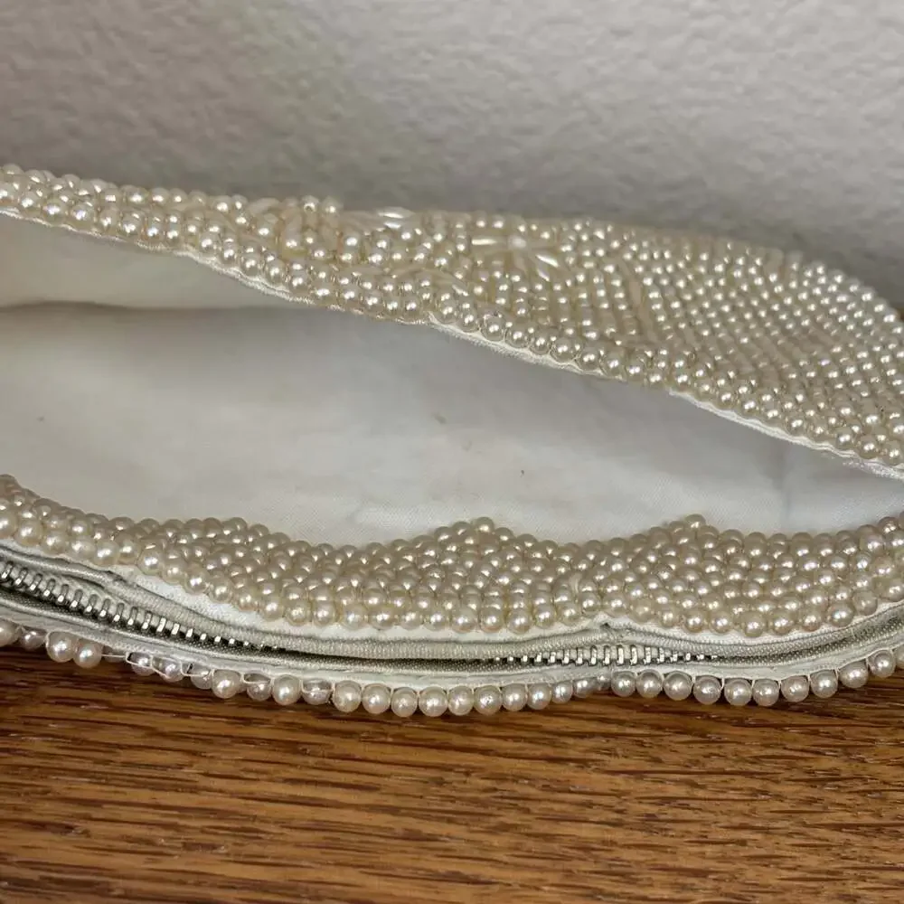 VTG MCM Waldes Faux Pearl Beaded Clutch Purse Cream - Vintage Japan Pre-owned